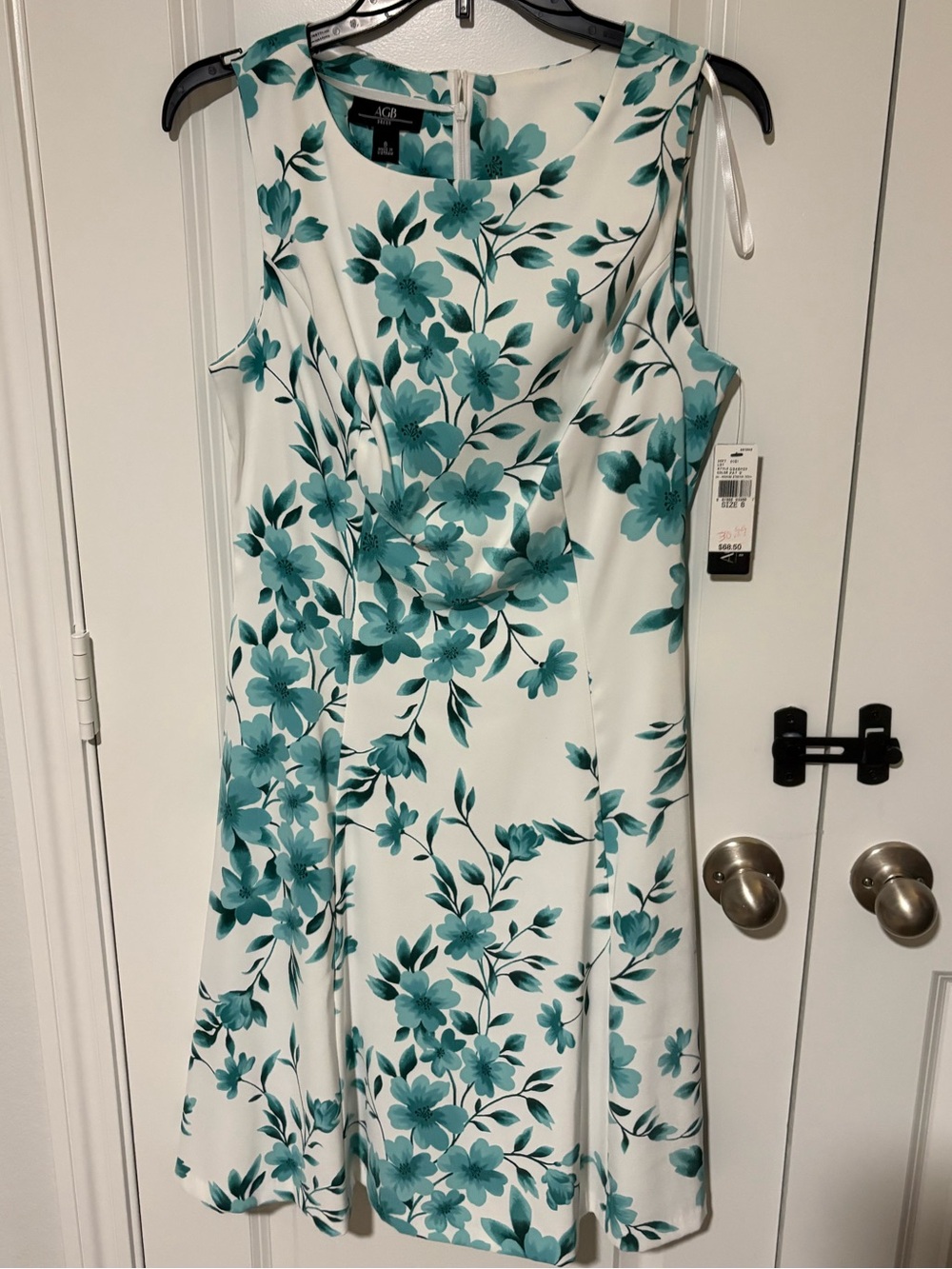 AGB White & Teal Floral Sleeveless Dress Size 8 NWT